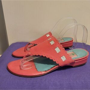 Lilly Pulitzer Pink Leather Wide Thong Slip-On Sandals Sz.6.5 Ret $148